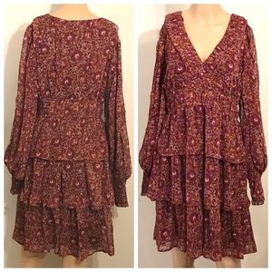 NWT House of Harlow Boho Ruffled Floral Metallic Dress Size 8